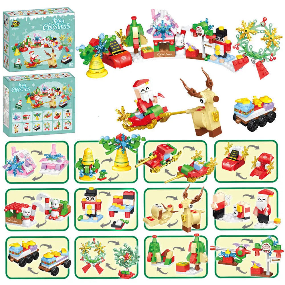 Christmas Gifts Micro Building Block Series Santa Claus Reindeer Puzzle Assembling Bricks Table Decoration Toys Children Kids