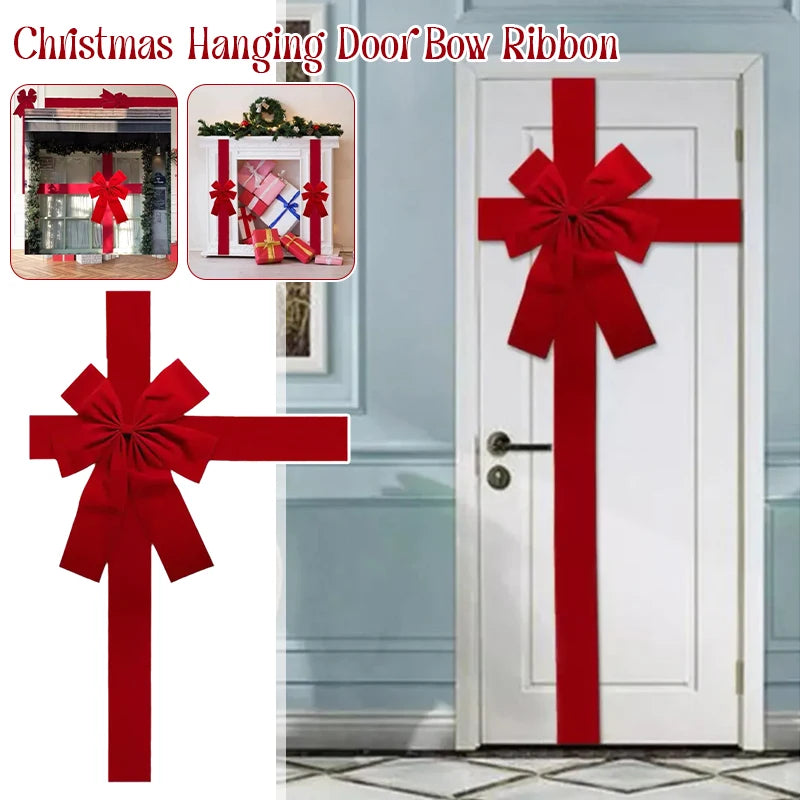 40X30Cm Xmas Big Red Bow Hanging Door Bow Ribbon Wedding Christmas Holiday Front Door Party Home Decorations New Year Diy Supply