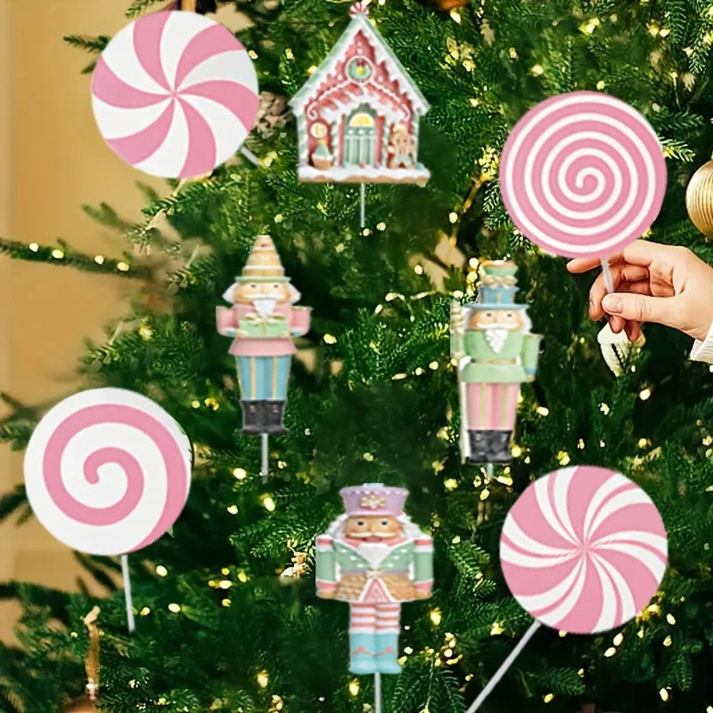 Christmas Party Decorations Tree Picks Large Nutcracker Peppermint Lollipop Christmas Picks for Tree Cute Candy Picks Ornaments