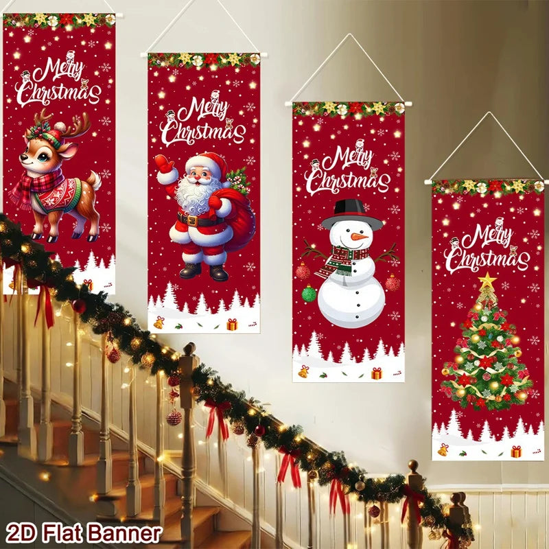 4pcs Christmas Hanging Flag Oranment Christmas Decorations for Home 2025 Xmas Hanging Pendant Navidad Noel Gifts New Year 2026