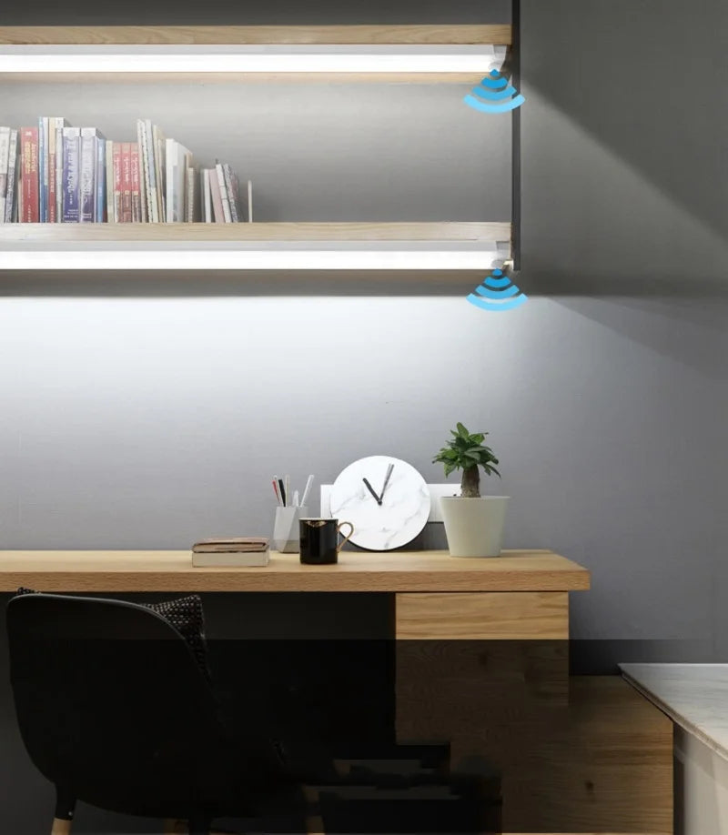 Motion Sensor Wireless LED Night Light USB Rechargeable Long Strip Bar Lamp for Kitchen Cabinet Wardrobe Bedside Staircase Tube