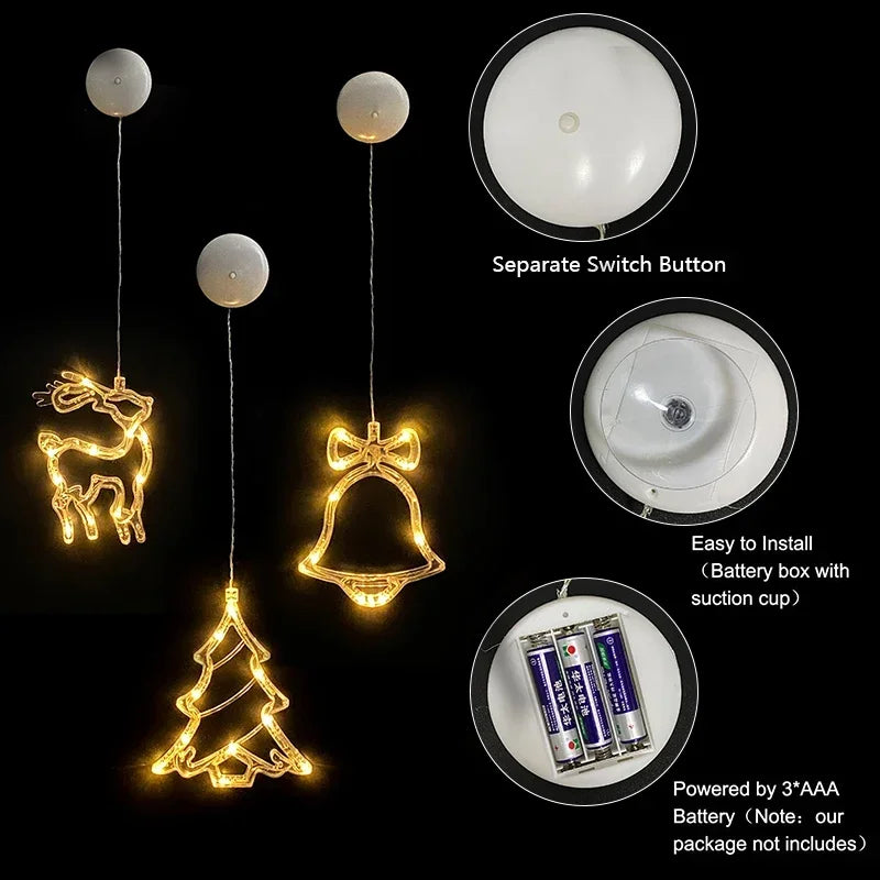 Christmas LED Light Snowflake Santa Hanging Battery-operated Window Ornaments Decoration for Home Xmas Navidad New Year Decor