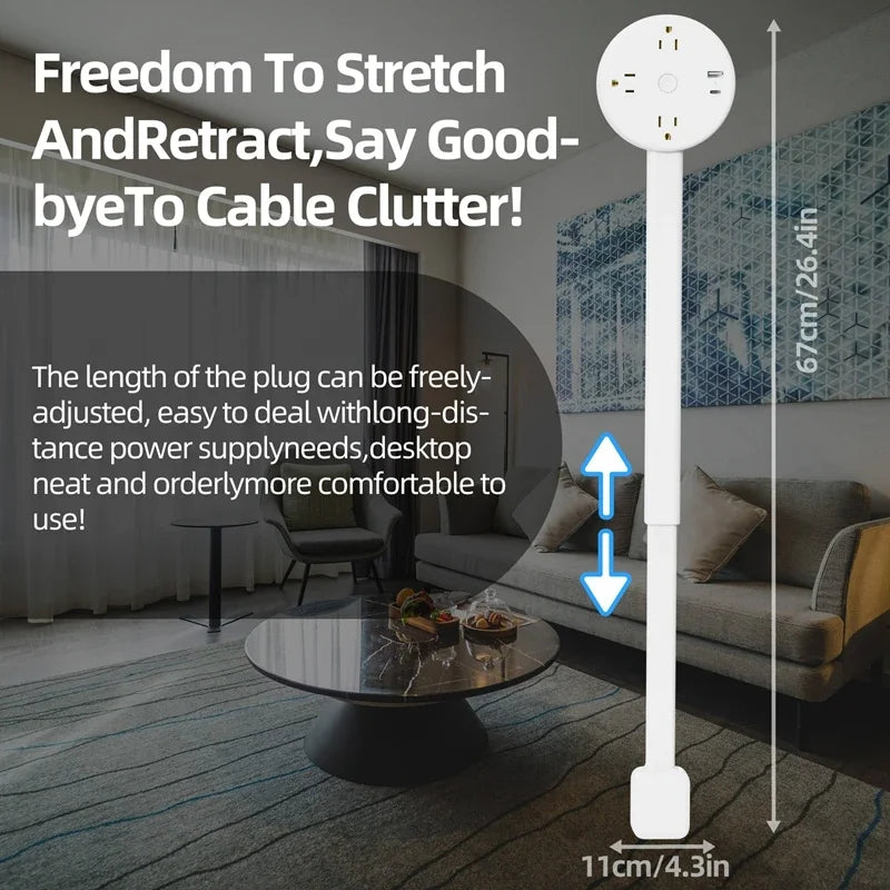 Rotates 180° Electrical Outlet Extender Adjustable Length Extension Cable US Plug Home Wall Desktop Ground Electric Socket