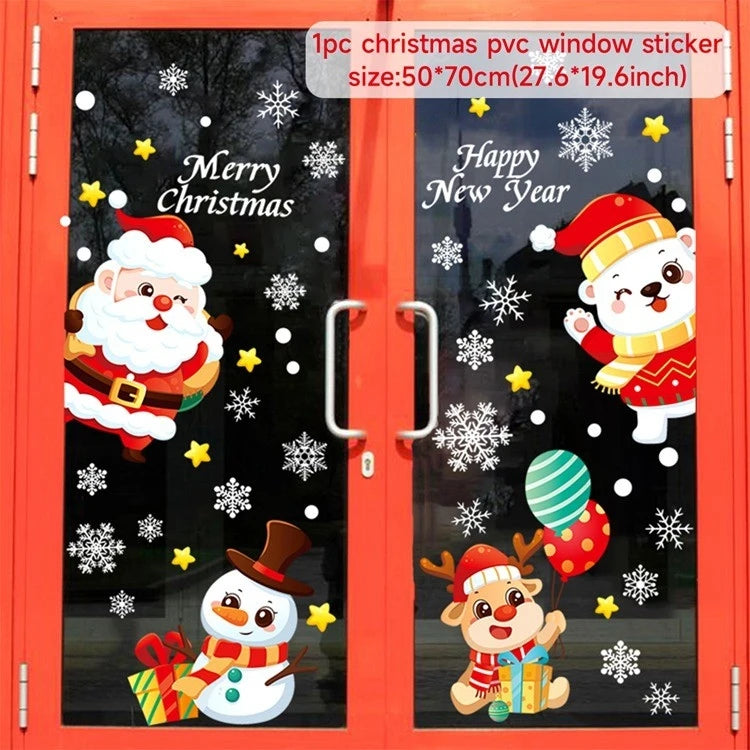 Christmas Wall Window Stickers Christmas Decoration For Home 2024 Merry Christmas Ornaments Xmas Navidad Happy New Year 2025
