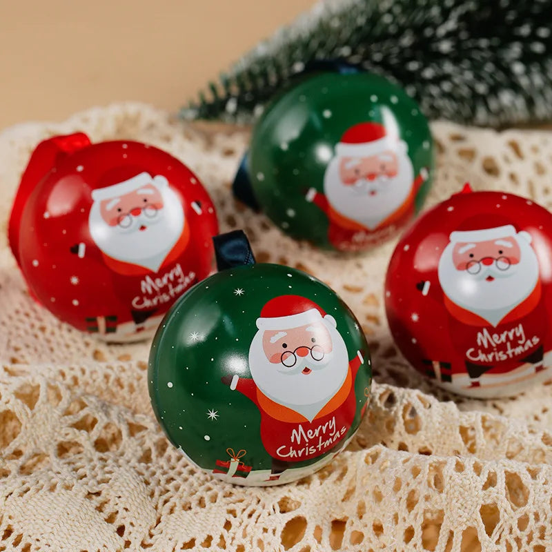 Creative Christmas Candy Box Tin Round Ball Shaped for Kids Gift Packaging Box DIY Xmas Tree Hanging Decoration Party Supplies