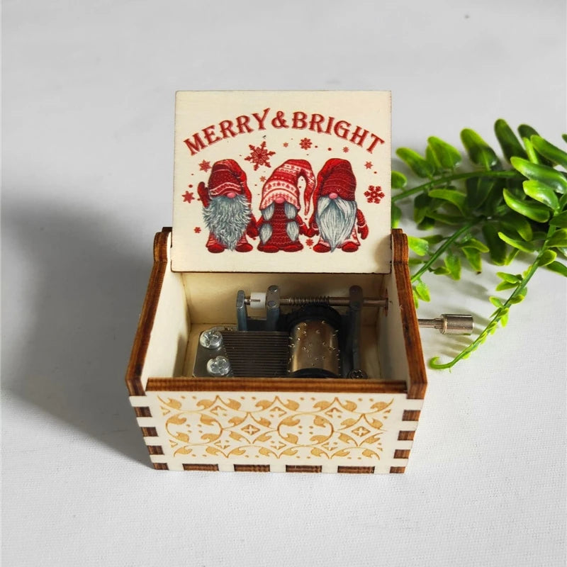 Merry Christmas Wooden Music Box Hand Cranked Movement Christmas Gifts for Children Birthday Present  Home Office Decoration