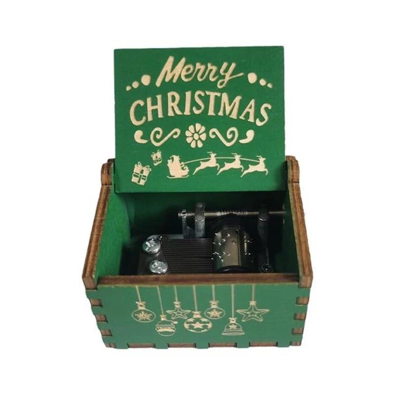 Merry Christmas Wooden Music Box Hand Cranked Movement Christmas Gifts for Children Birthday Present  Home Office Decoration