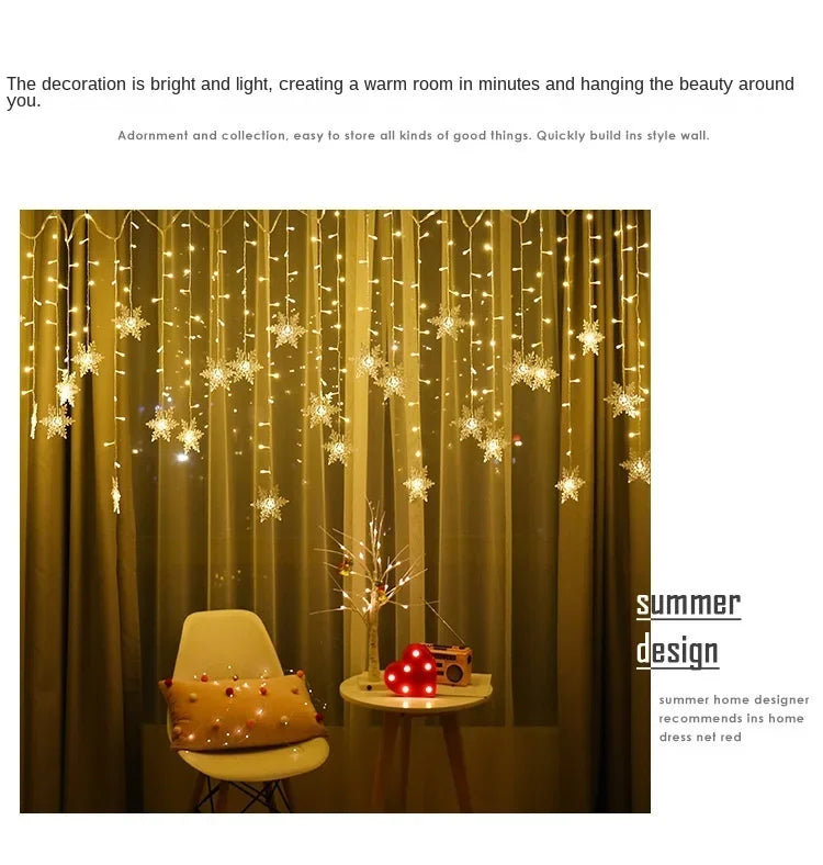 3.5M Christmas Lights LED Fairy String Lights Snowflake Curtain Garland Waterproof For Holiday Party Xmas Decoration 2024