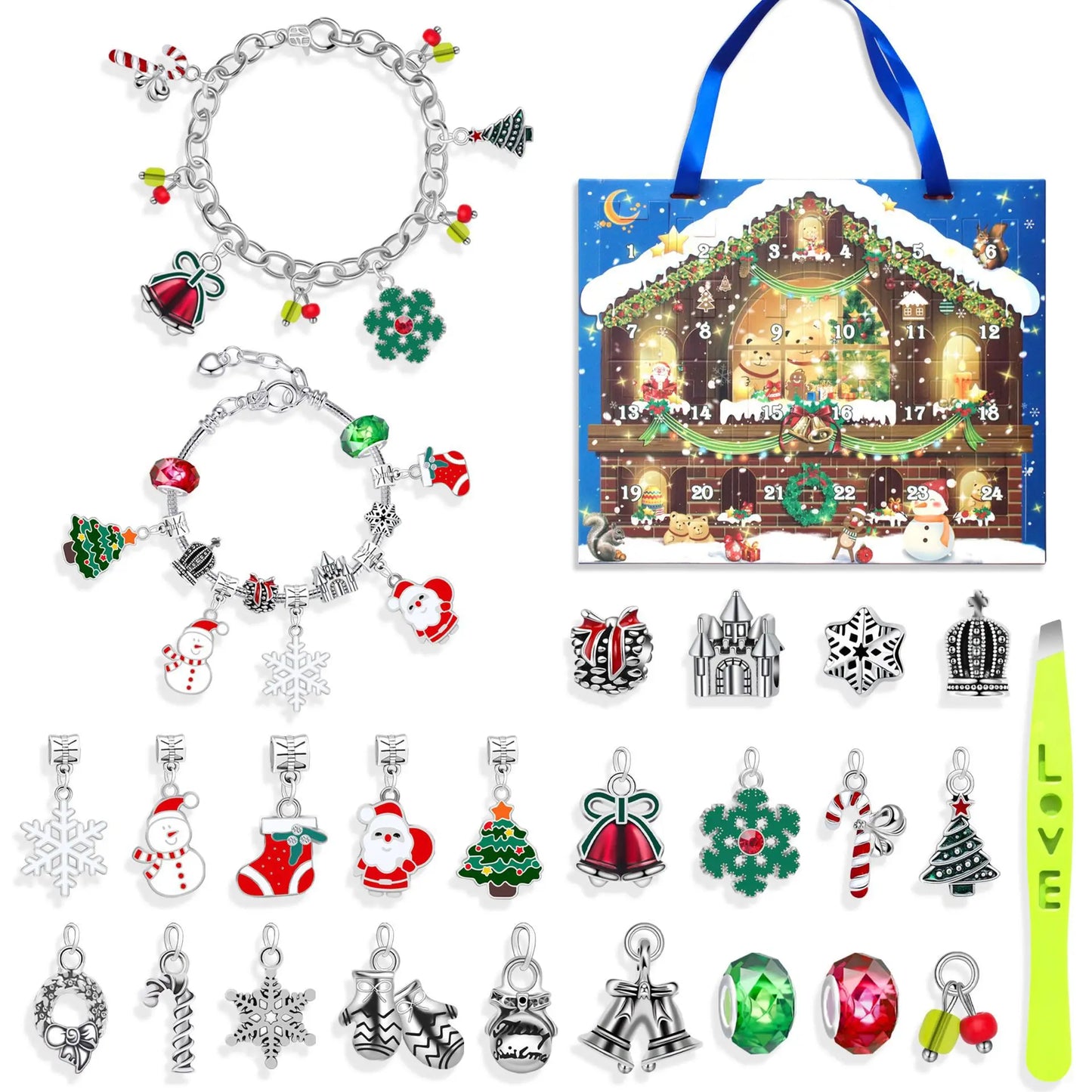 New Christmas Advent Calendar 24 Days Countdown Bracelet Blind Box DIY Christmas Decoration Hand Jewelry Surprise Blind Box Gift