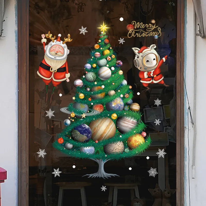 2024 New Christmas Decoration Window Stickers Santa Christmas Tree Window Glass Decal Poster New Year 2025 Decoration Stickers