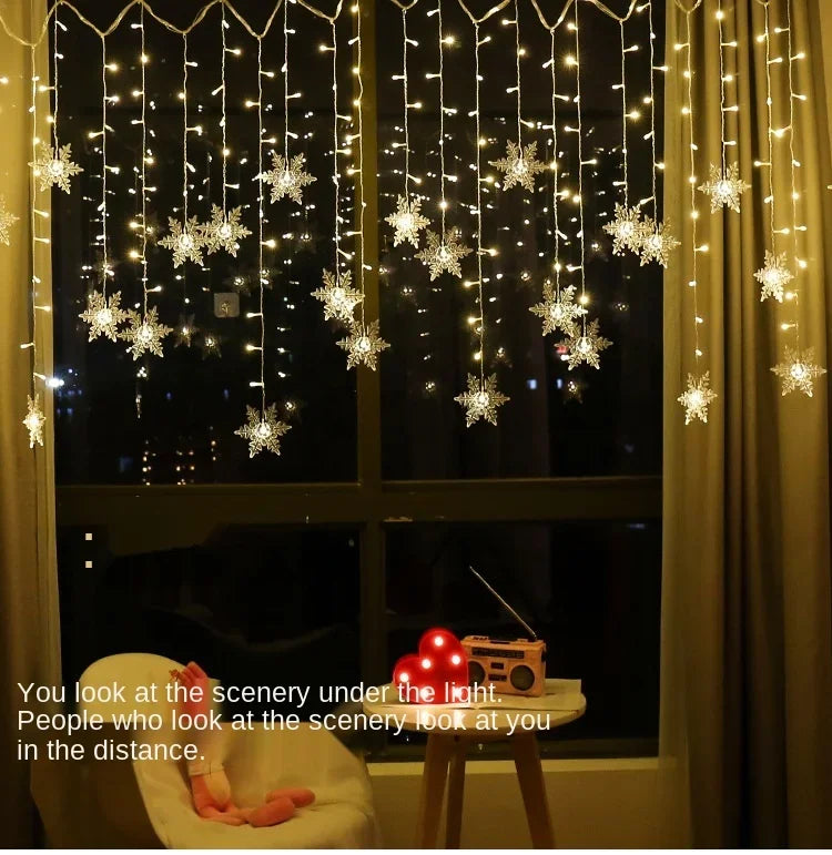 3.5M Christmas Lights LED Fairy String Lights Snowflake Curtain Garland Waterproof For Holiday Party Xmas Decoration 2024