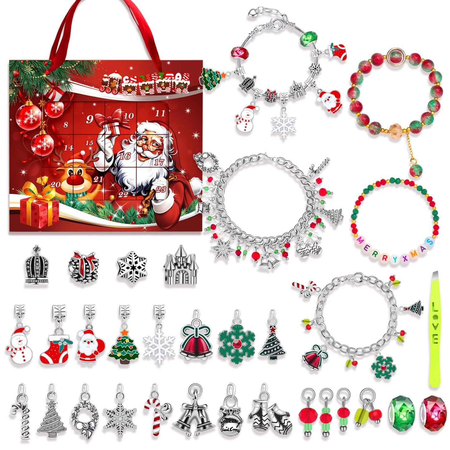 New Christmas Advent Calendar 24 Days Countdown Bracelet Blind Box DIY Christmas Decoration Hand Jewelry Surprise Blind Box Gift