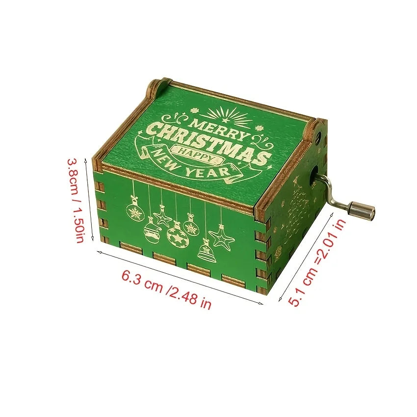 Merry Christmas Series Music Box Wooden Antique Carved Hand Cranked Classic Theme Music for Birthday Party Gifts Family Decor