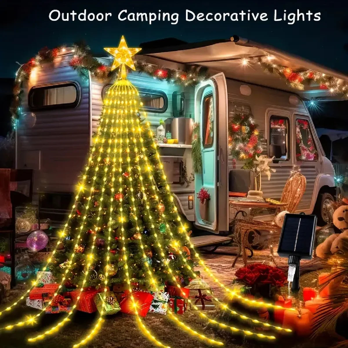 1PC Five-pointed Star Waterfall Lights USB/Solar Powered  Christmas String Lights for Christmas Party Halloween Home Decor