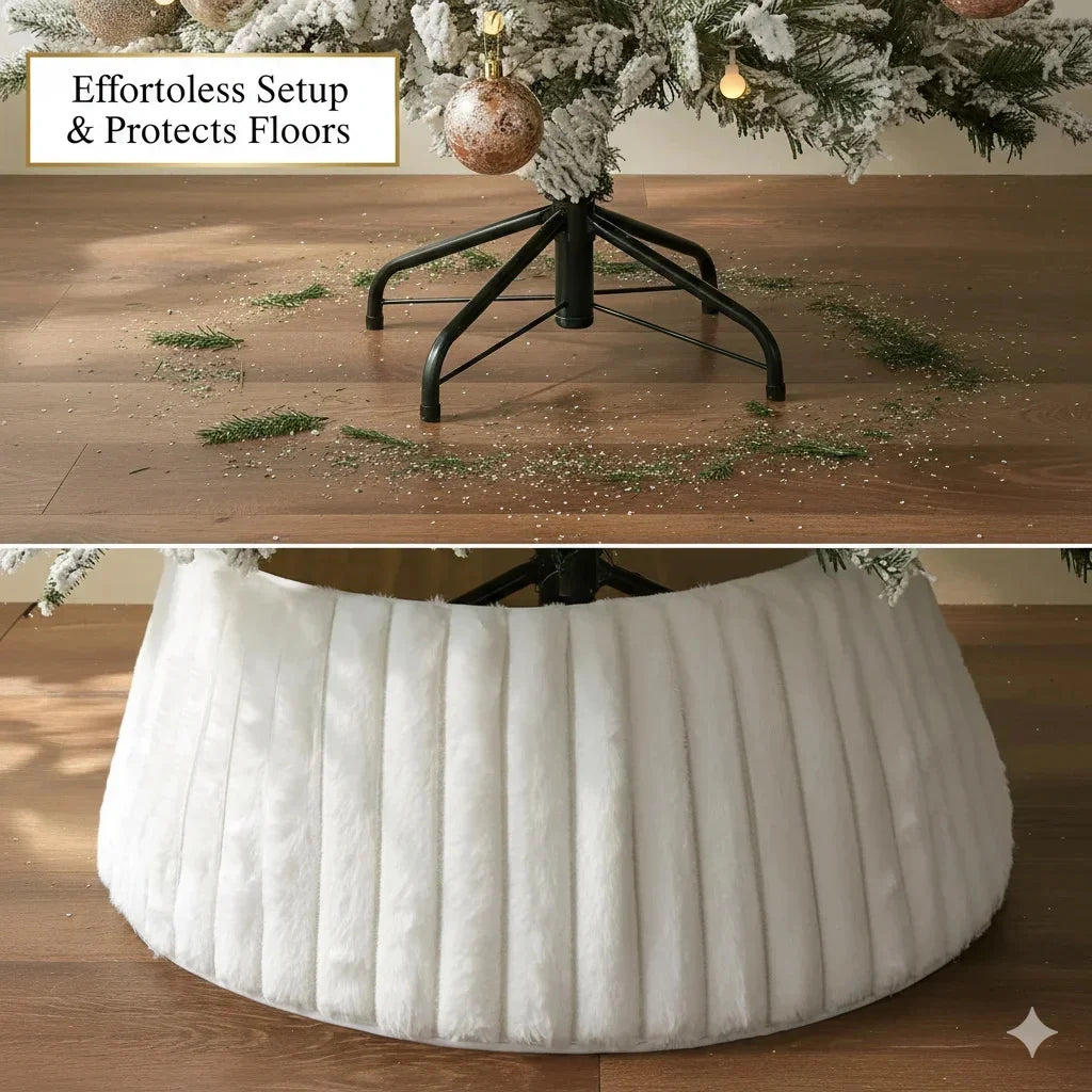 Modern Plush Vertical Christmas Tree Skirt White Furry Tree Bottom Cover Decorations for Winter Holiday Festival Ornament