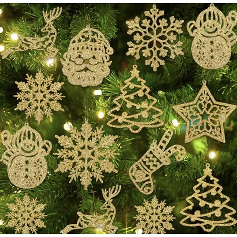 20Pcs Christmas Tree Decoration Hanging Ornaments Tree Snowman Reindeer Santa Snowflake Ornaments for New Year Winter Party