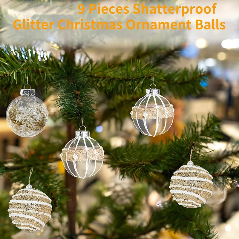 9Pcs 6cm Gold Christmas Ball Decor Suit Shatterproof Flash Hanging Balls for Xmas Tree Decoration Home Party New Year Gifts