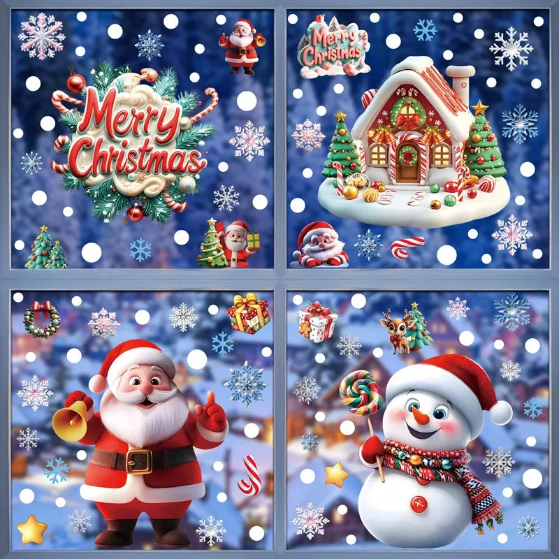 Christmas Festive PVC Static Glass Stickers Snowman Santa Tree–No Glue, Reusable Xmas Decor for Home, Party & Store Windows