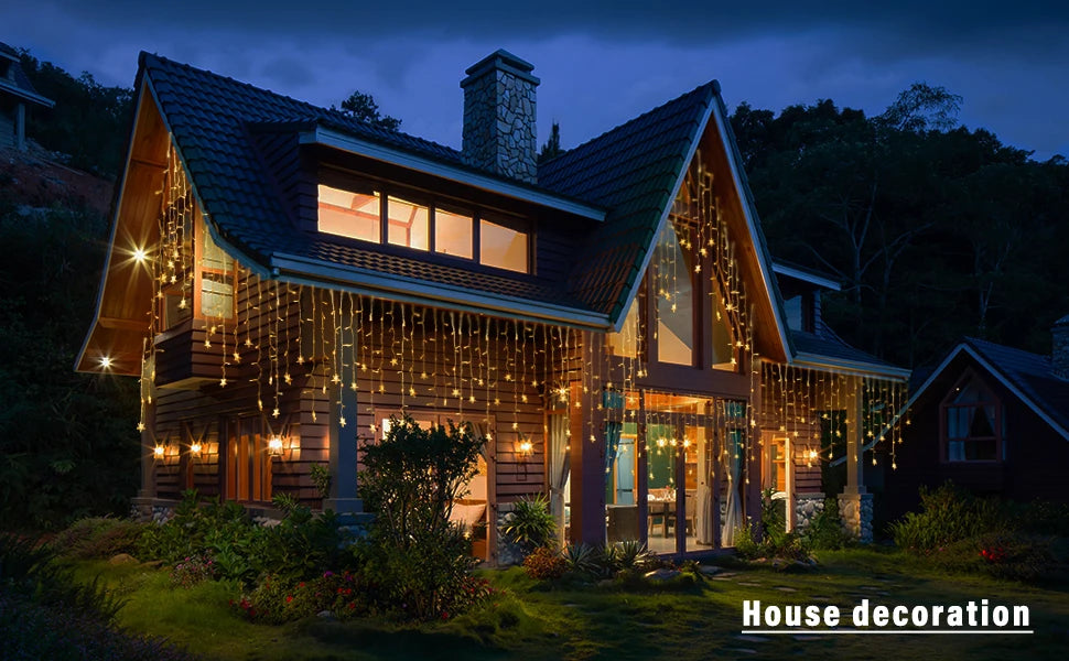 Led Icicle String Lights 4m Street Garland On The House 8 Modes Christmas Lights Outdoor For New Year Christmas Decoration