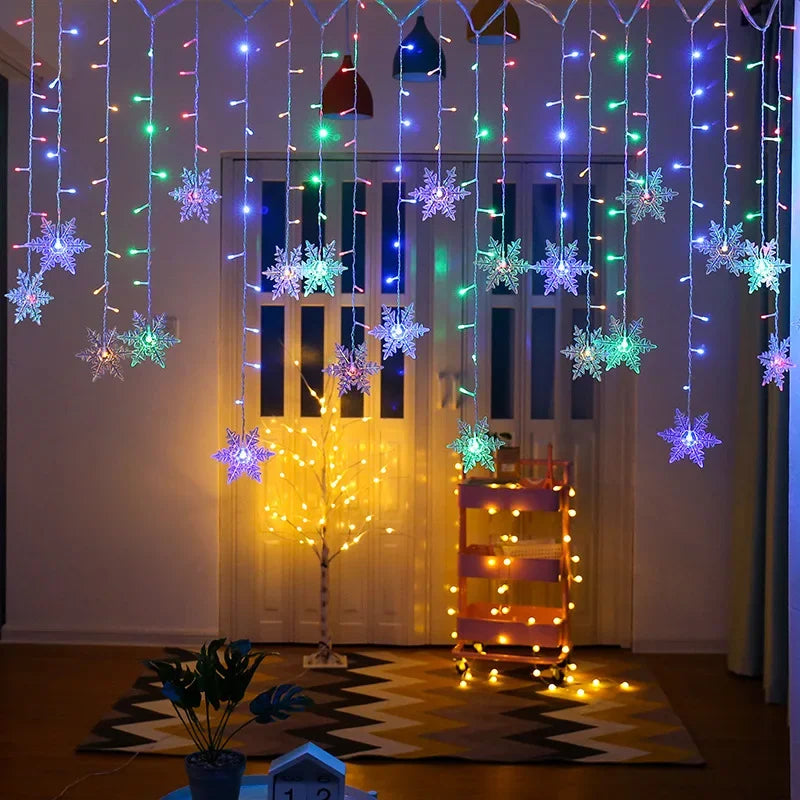 New Year LED Snowflake Curtain String Lights Indoor Halloween Light Wedding Home Party Xmas Lamps Eave Christmas Decoration