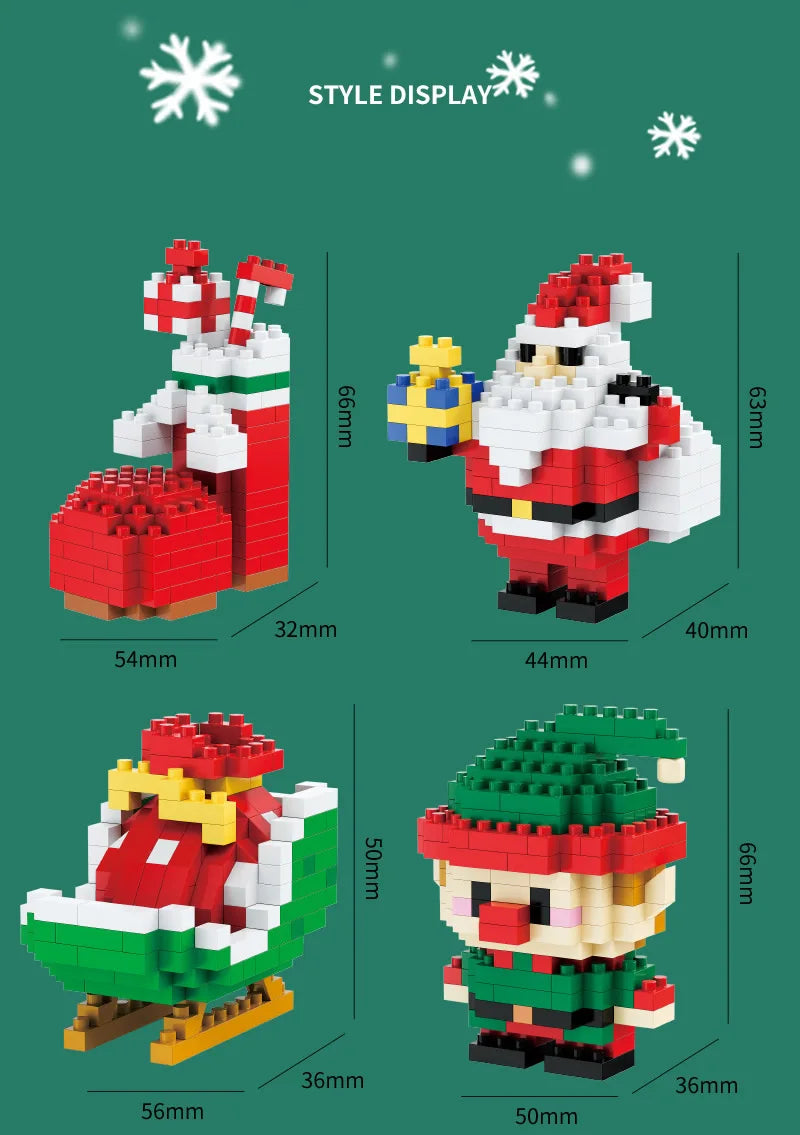 Christmas Gifts Micro Building Block DIY Domino Game Santa Claus Reindeer Holiday Puzzle Assembling Bricks Table Decoration Toys