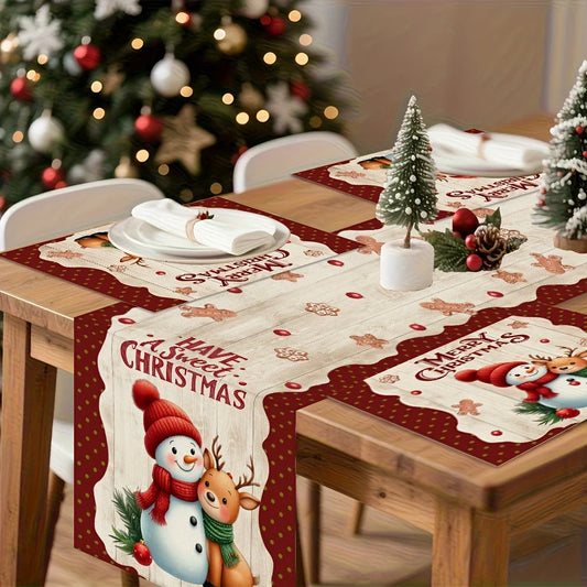 JIT Christmas Snowman Deer Printed Table Runner 2D Flat Print Festive Home Decor Christmas Dining Table Decoration Cute Charming