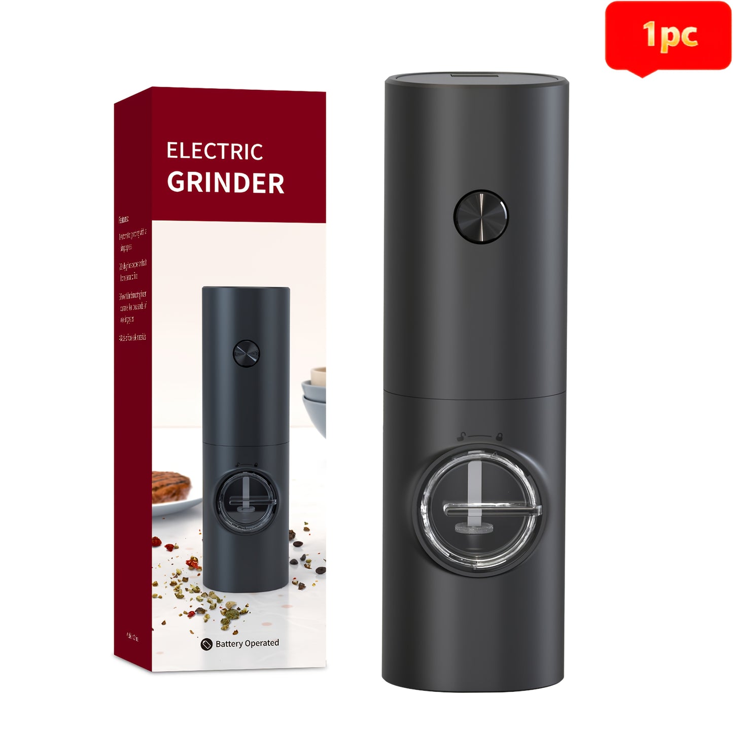 [1-Piece/2-Piece Option] Electric Salt & Pepper Grinder Set - Battery Powered (Batteries Not Included). Dual-Pack with Stand, Practical White LED Light. Adjustable Coarseness